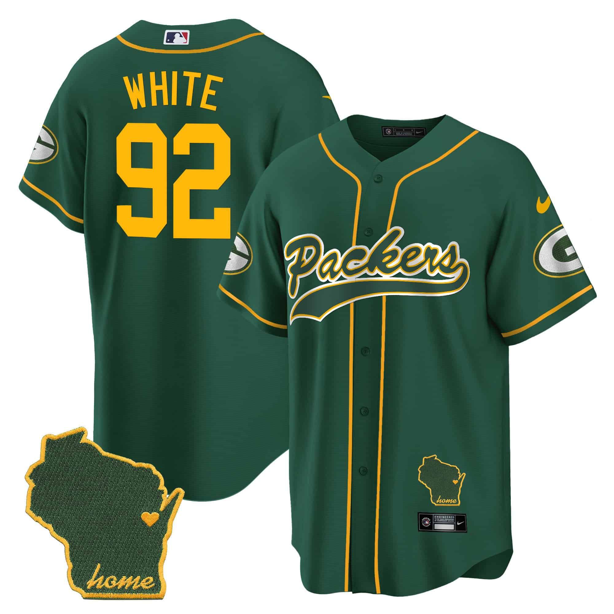 Men Green Bay Packers #92 White Green 2024 Nike Home Patch Baseball NFL Jersey style 1